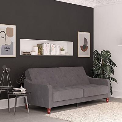 Novogratz Vintage Tufted Sofabed Grey Velvet, 86x208x86cm (DxWxH) Novogratz Vintage Tufted Sofabed Grey Velvet, 86x208x86cm (DxWxH)