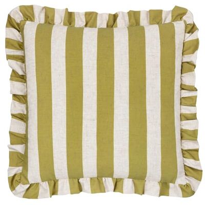 furn. Linen Stripe Printed Ruffle Cushion Cover Linen/Olive 50x50cm furn. Linen Stripe Printed Ruffle Cushion Cover Linen/Olive 50x50cm
