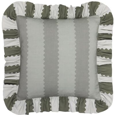 furn. Wylder Birdie Stripe Cushion Cover – Ruffle Edge Cotton Striped Decorative Case (Baygreen/Mist – 45x45cm) furn. Wylder Birdie Stripe Cushion Cover – Ruffle Edge Cotton Striped Decorative Case (Baygreen/Mist – 45x45cm)