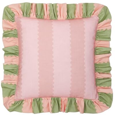 furn. Wylder Birdie Stripe Cushion Cover – Ruffle Edge Cotton Striped Decorative Case (Pink/Green – 45x45cm) furn. Wylder Birdie Stripe Cushion Cover – Ruffle Edge Cotton Striped Decorative Case (Pink/Green – 45x45cm)