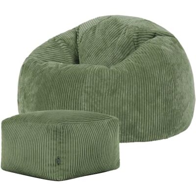 icon Kingston Cord Bean Bag & Footstool with Filling Included, Green Made in the UK, Adult Beanbag, Comfy Chair, Soft Corduroy Fabric, Floor Chair For Lounge and Bedroom icon Kingston Cord Bean Bag & Footstool with Filling Included, Green Made in the UK, Adult Beanbag, Comfy Chair, Soft Corduroy Fabric, Floor Chair For Lounge and Bedroom