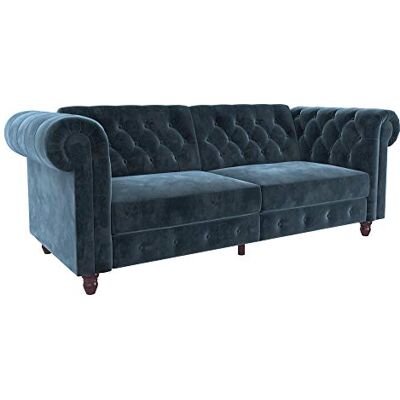 DHP Furniture Felix Chesterfield Sofa Bed Velvet Blue, 224 x 85 x 81cm (W x D x H) DHP Furniture Felix Chesterfield Sofa Bed Velvet Blue, 224 x 85 x 81cm (W x D x H)