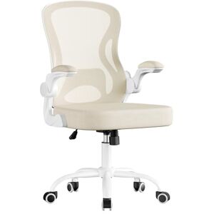 SONGMICS Ergonomic Office Chair, Mesh Swivel Desk Chair with Lumbar Support, Rocking Function, Flip-Up Armrests, for Home Office, Bedroom, Cappuccino Beige and Cloud White OBN042LH03 SONGMICS Ergonomic Office Chair, Mesh Swivel Desk Chair with Lumbar Support, Rocking Function, Flip-Up Armrests, for Home Office, Bedroom, Cappuccino Beige and Cloud White OBN042LH03