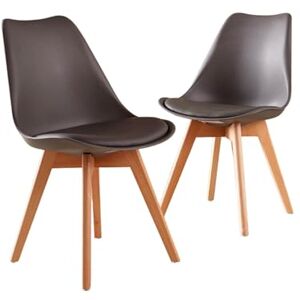 Home Source Pair of 2 Dining Chairs, Plastic Tulip Kitchen Diner Set, Padded Faux Leather Seat, Solid Wood Legs, Grey Home Source Pair of 2 Dining Chairs, Plastic Tulip Kitchen Diner Set, Padded Faux Leather Seat, Solid Wood Legs, Grey