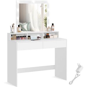 VASAGLE Modern White Dressing Table, LED Lights with Adjustable Brightness, Vanity with Mirror, 2 Drawers and 3 Compartments VASAGLE Modern White Dressing Table, LED Lights with Adjustable Brightness, Vanity with Mirror, 2 Drawers and 3 Compartments
