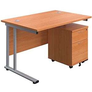 Office Hippo Professional Cantilever Office Desk With 2 Drawer Mobile Pedestal, Wood, Beech, Silver Frame, 120 x 80 x 73 cm Office Hippo Professional Cantilever Office Desk With 2 Drawer Mobile Pedestal, Wood, Beech, Silver Frame, 120 x 80 x 73 cm