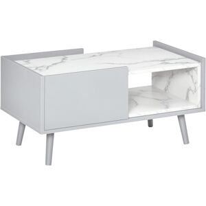 HOMCOM White Coffee Table with Faux Marble Top, 2-Tier Wood Center Table Sofa Table with Storage Drawer and Shelf for Home Living Room Reception Room HOMCOM White Coffee Table with Faux Marble Top, 2-Tier Wood Center Table Sofa Table with Storage Drawer and Shelf for Home Living Room Reception Room