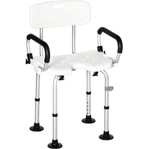 HOMCOM Shower Chair for the Elderly and Disabled, Height Adjustable Shower Stool with Back and Flipped Padded Arms, Suction Foot Pads, White HOMCOM Shower Chair for the Elderly and Disabled, Height Adjustable Shower Stool with Back and Flipped Padded Arms, Suction Foot Pads, White