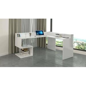 Dmora Sansone Corner Desk with Storage Shelves, Multipurpose Office Desk with Stand, 180 x 60 x 93 cm, White Dmora Sansone Corner Desk with Storage Shelves, Multipurpose Office Desk with Stand, 180 x 60 x 93 cm, White