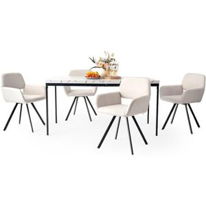 FurnitureR 5pcs Rectangular Marble White Dining Table Set,150cm Retro Kitchen Table and 4pcs Upholstered Beige Dining Chairs for Home Dining Room Kitchen Restaurant Cafe,Swivel Beige/Black FurnitureR 5pcs Rectangular Marble White Dining Table Set,150cm Retro Kitchen Table and 4pcs Upholstered Beige Dining Chairs for Home Dining Room Kitchen Restaurant Cafe,Swivel Beige/Black