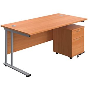 Office Hippo Professional Cantilever Office Desk With 2 Drawer Mobile Pedestal, Wood, Beech, Silver Frame, 160 x 80 x 73 cm Office Hippo Professional Cantilever Office Desk With 2 Drawer Mobile Pedestal, Wood, Beech, Silver Frame, 160 x 80 x 73 cm