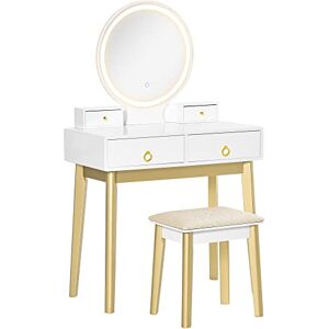 HOMCOM Dressing Table Set with Mirror, Built-in 3 Color LED Light, Vanity Makeup Table with 4 Drawers and Cushioned Stool for Bedroom, White HOMCOM Dressing Table Set with Mirror, Built-in 3 Color LED Light, Vanity Makeup Table with 4 Drawers and Cushioned Stool for Bedroom, White