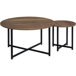 HOMCOM Round Coffee Table, Set of 2 Side Table with Metal Frame, Industrial End Table for Living Room Bedroom, Rustic Brown HOMCOM Round Coffee Table, Set of 2 Side Table with Metal Frame, Industrial End Table for Living Room Bedroom, Rustic Brown
