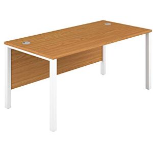 Office Hippo Heavy Duty Rectangular Goalpost Desk, Integrated Cable Ports, PC Desk For Office Or Home, 5 Yr Wty, MFC Oak Top, White Legs, 160cm x 80cm Office Hippo Heavy Duty Rectangular Goalpost Desk, Integrated Cable Ports, PC Desk For Office Or Home, 5 Yr Wty, MFC Oak Top, White Legs, 160cm x 80cm