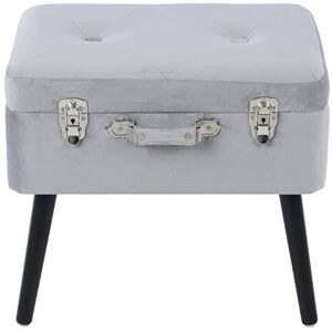 Hodge and Hodge Suitcase Storage Stool Velvet Padded Seat Black Legs Silver Latch Trunk Silver Grey Hodge and Hodge Suitcase Storage Stool Velvet Padded Seat Black Legs Silver Latch Trunk Silver Grey