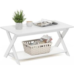 Furinno Modern Simplistic Criss-Crossed Coffee Table, White Furinno Modern Simplistic Criss-Crossed Coffee Table, White