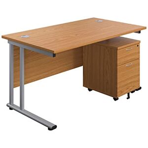 Office Hippo Professional Cantilever Office Desk With 2 Drawer Mobile Pedestal, Wood, Oak, Silver Frame, 140 x 80 x 73 cm Office Hippo Professional Cantilever Office Desk With 2 Drawer Mobile Pedestal, Wood, Oak, Silver Frame, 140 x 80 x 73 cm