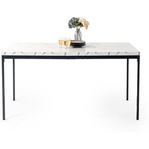 FurnitureR Modern Office Conference Table with Marble Effect Top, 150 x 75 x 75 cm, Black Metal Frame FurnitureR Modern Office Conference Table with Marble Effect Top, 150 x 75 x 75 cm, Black Metal Frame