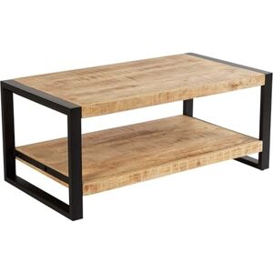 Home Source Mango Wood Coffee Table with Shelf, Black Metal Frame, 108cm Home Source Mango Wood Coffee Table with Shelf, Black Metal Frame, 108cm