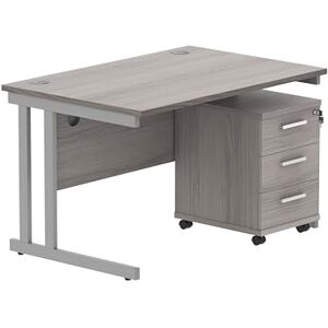 Office Hippo Heavy Duty Rectangular PC Office Desk with Storage, 3 Drawer Mobile Pedestal, Silver Frame, Alaskan Grey Oak Top, 120 x 80 x 73 cm Office Hippo Heavy Duty Rectangular PC Office Desk with Storage, 3 Drawer Mobile Pedestal, Silver Frame, Alaskan Grey Oak Top, 120 x 80 x 73 cm