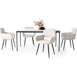 FurnitureR 5pcs Rectangular Marble White Dining Table Set,150cm Retro Kitchen Table and 4pcs Upholstered Beige Dining Chairs for Home Dining Room Kitchen Restaurant Cafe,Fabb Lumos/Wooden FurnitureR 5pcs Rectangular Marble White Dining Table Set,150cm Retro Kitchen Table and 4pcs Upholstered Beige Dining Chairs for Home Dining Room Kitchen Restaurant Cafe,Fabb Lumos/Wooden