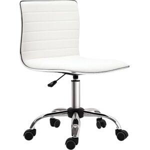 HOMCOM Armless Task Desk Chair, Swivel Office Chair with Faux Leather, Adjustable Seat Height, Chrome Base, Wheels for Home, White HOMCOM Armless Task Desk Chair, Swivel Office Chair with Faux Leather, Adjustable Seat Height, Chrome Base, Wheels for Home, White