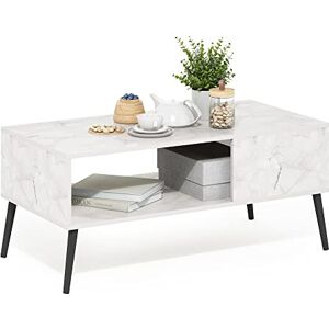 Furinno Mid Century Style Coffee Table with Wood Legs, Marble White, 50.01 (D) x 100 (W) x 45.01 (H) cm Furinno Mid Century Style Coffee Table with Wood Legs, Marble White, 50.01 (D) x 100 (W) x 45.01 (H) cm