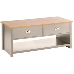 Home Source 2 Drawer Coffee Occasional Table, Oak Effect Top, Grey, 100cm Home Source 2 Drawer Coffee Occasional Table, Oak Effect Top, Grey, 100cm