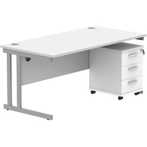 Office Hippo Heavy Duty Rectangular PC Office Desk with Storage, 3 Drawer Mobile Pedestal, Silver Frame, Arctic White Top, 160 x 80 x 73 cm Office Hippo Heavy Duty Rectangular PC Office Desk with Storage, 3 Drawer Mobile Pedestal, Silver Frame, Arctic White Top, 160 x 80 x 73 cm