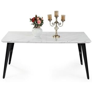 FurnitureR 150 cm Rectangular White Marble Effect top and Black Legs, 4-6 seat Table for Dining, Living Room, Kitchen, Cafe, 150x80x74cm FurnitureR 150 cm Rectangular White Marble Effect top and Black Legs, 4-6 seat Table for Dining, Living Room, Kitchen, Cafe, 150x80x74cm