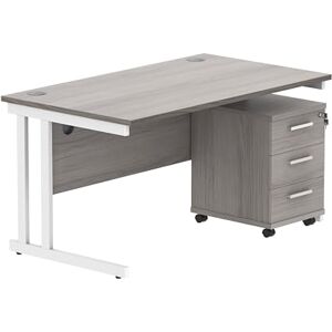 Office Hippo Heavy Duty Rectangular PC Office Desk with Storage, 3 Drawer Mobile Pedestal, White Frame, Alaskan Grey Oak Top, 140 x 80 x 73 cm Office Hippo Heavy Duty Rectangular PC Office Desk with Storage, 3 Drawer Mobile Pedestal, White Frame, Alaskan Grey Oak Top, 140 x 80 x 73 cm