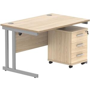 Office Hippo Heavy Duty Rectangular PC Office Desk with Storage, 3 Drawer Mobile Pedestal, Silver Frame, Canadian Oak Top, 120 x 80 x 73 cm Office Hippo Heavy Duty Rectangular PC Office Desk with Storage, 3 Drawer Mobile Pedestal, Silver Frame, Canadian Oak Top, 120 x 80 x 73 cm