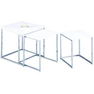 ASPECT Murano Set of 3 Nesting Table Gloss Wooden Tops Legs, Wood, White/Chrome ASPECT Murano Set of 3 Nesting Table Gloss Wooden Tops Legs, Wood, White/Chrome