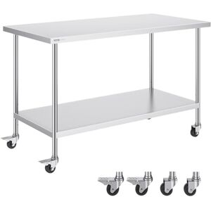 VEVOR Stainless Steel Work Table 30 x 60 x 38 Inch, with 4 Wheels, 3 Adjustable Height Levels, Heavy Duty Food Prep Worktable for Commercial Kitchen Restaurant, Silver VEVOR Stainless Steel Work Table 30 x 60 x 38 Inch, with 4 Wheels, 3 Adjustable Height Levels, Heavy Duty Food Prep Worktable for Commercial Kitchen Restaurant, Silver