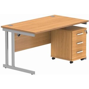 Office Hippo Heavy Duty Rectangular PC Office Desk with Storage, 3 Drawer Mobile Pedestal, Silver Frame, Norwegian Beech Top, 140 x 80 x 73 cm Office Hippo Heavy Duty Rectangular PC Office Desk with Storage, 3 Drawer Mobile Pedestal, Silver Frame, Norwegian Beech Top, 140 x 80 x 73 cm