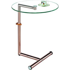 ASPECT Clear Glass Side/End/Laptop/Coffee Table-Zen Adjustable Round Table (CLEAR/COPPER), GT07CPR ASPECT Clear Glass Side/End/Laptop/Coffee Table-Zen Adjustable Round Table (CLEAR/COPPER), GT07CPR