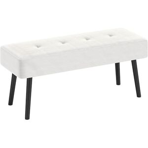HOMCOM End of Bed Bench, Corduroy Bedroom Bench with Thick Padding and Steel Legs, Tufted Window Seat for Entryway, Living Room, Cream White HOMCOM End of Bed Bench, Corduroy Bedroom Bench with Thick Padding and Steel Legs, Tufted Window Seat for Entryway, Living Room, Cream White