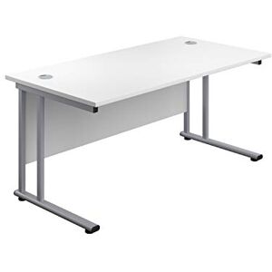 Office Hippo Heavy Duty Rectangular Cantilever PC Desk, Home, Table, Integrated Cable Ports, 5 Yr Wty, Silver Frame, White Top, 160 x 80 x 73 cm Office Hippo Heavy Duty Rectangular Cantilever PC Desk, Home, Table, Integrated Cable Ports, 5 Yr Wty, Silver Frame, White Top, 160 x 80 x 73 cm
