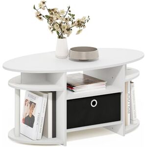 Furinno JAYA Simple Design Oval Coffee Table with Bin, White/White/Black Furinno JAYA Simple Design Oval Coffee Table with Bin, White/White/Black