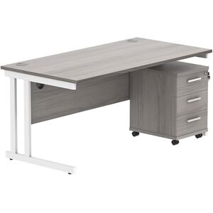 Office Hippo Heavy Duty Rectangular PC Office Desk with Storage, 3 Drawer Mobile Pedestal, White Frame, Alaskan Grey Oak Top, 160 x 80 x 73 cm Office Hippo Heavy Duty Rectangular PC Office Desk with Storage, 3 Drawer Mobile Pedestal, White Frame, Alaskan Grey Oak Top, 160 x 80 x 73 cm