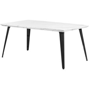 FurnitureR 150CM Dining Table Rectangular for 4-6 Person with Marble Print Wooden Table Top and Metal Steel Legs, 150x80x74cm, Marble White FurnitureR 150CM Dining Table Rectangular for 4-6 Person with Marble Print Wooden Table Top and Metal Steel Legs, 150x80x74cm, Marble White