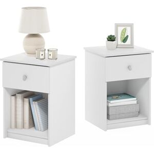 Furinno Tidur Nightstand with One Drawer, Set of 2, White Furinno Tidur Nightstand with One Drawer, Set of 2, White