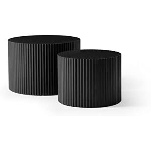 NJLyuhome Glossy Black Nesting Drum Tables Set of 2, Wavy Edge Side Tables for Living Room, Modern Nightstands NJLyuhome Glossy Black Nesting Drum Tables Set of 2, Wavy Edge Side Tables for Living Room, Modern Nightstands