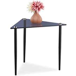 Relaxdays Side Table, H x W x D: Approx. 41 x 50 x 50 cm, Triangle, Glass & Metal, Grey/Black Relaxdays Side Table, H x W x D: Approx. 41 x 50 x 50 cm, Triangle, Glass & Metal, Grey/Black