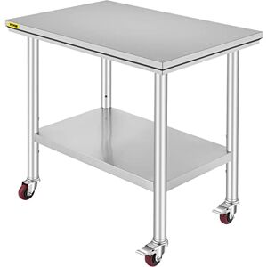 VEVOR Stainless Steel Catering Work Table 35x24 Inch Commercial Work Table with 4 Wheels Commercial Food Prep Workbench with Flexible Adjustment Shelf VEVOR Stainless Steel Catering Work Table 35x24 Inch Commercial Work Table with 4 Wheels Commercial Food Prep Workbench with Flexible Adjustment Shelf