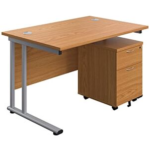 Office Hippo Professional Cantilever Office Desk With 2 Drawer Mobile Pedestal, Wood, Oak, Silver Frame, 120 x 80 x 73 cm Office Hippo Professional Cantilever Office Desk With 2 Drawer Mobile Pedestal, Wood, Oak, Silver Frame, 120 x 80 x 73 cm
