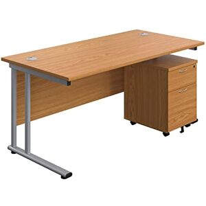Office Hippo Professional Cantilever Office Desk With 2 Drawer Mobile Pedestal, Wood, Oak, Silver Frame, 160 x 80 x 73 cm Office Hippo Professional Cantilever Office Desk With 2 Drawer Mobile Pedestal, Wood, Oak, Silver Frame, 160 x 80 x 73 cm