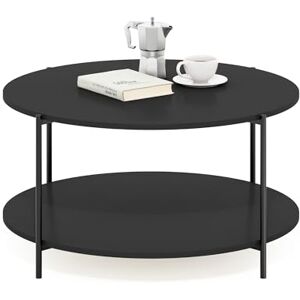 Furinno BESI Coffee Table, 2-Tier Round Living Room Table with Metal Legs, Metal Frame Side Table with Open Shelf, for Living Room, Bedroom, Home Office, Americano Furinno BESI Coffee Table, 2-Tier Round Living Room Table with Metal Legs, Metal Frame Side Table with Open Shelf, for Living Room, Bedroom, Home Office, Americano