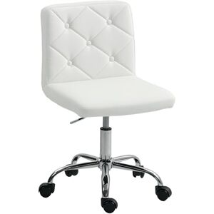HOMCOM PU Leather Armless Office Chair, Modern Vanity Computer Swivel Chair with Rolling Wheels and Adjustable Height for Home Study, Bedroom, White HOMCOM PU Leather Armless Office Chair, Modern Vanity Computer Swivel Chair with Rolling Wheels and Adjustable Height for Home Study, Bedroom, White