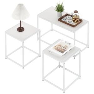 Furinno CAMNUS Living Room Tables Set of 3, Coffee Table with 2 End Tables, Side Tables, for Living Room, White/White Furinno CAMNUS Living Room Tables Set of 3, Coffee Table with 2 End Tables, Side Tables, for Living Room, White/White